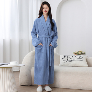 维多利亚纯棉睡袍女款2025新款冬加厚长款浴袍晨袍吸水男士家居服