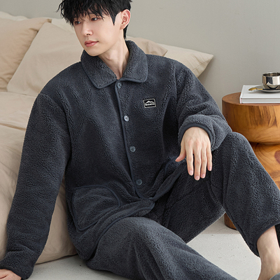 加厚保暖冬天轻奢珊瑚绒男士睡衣