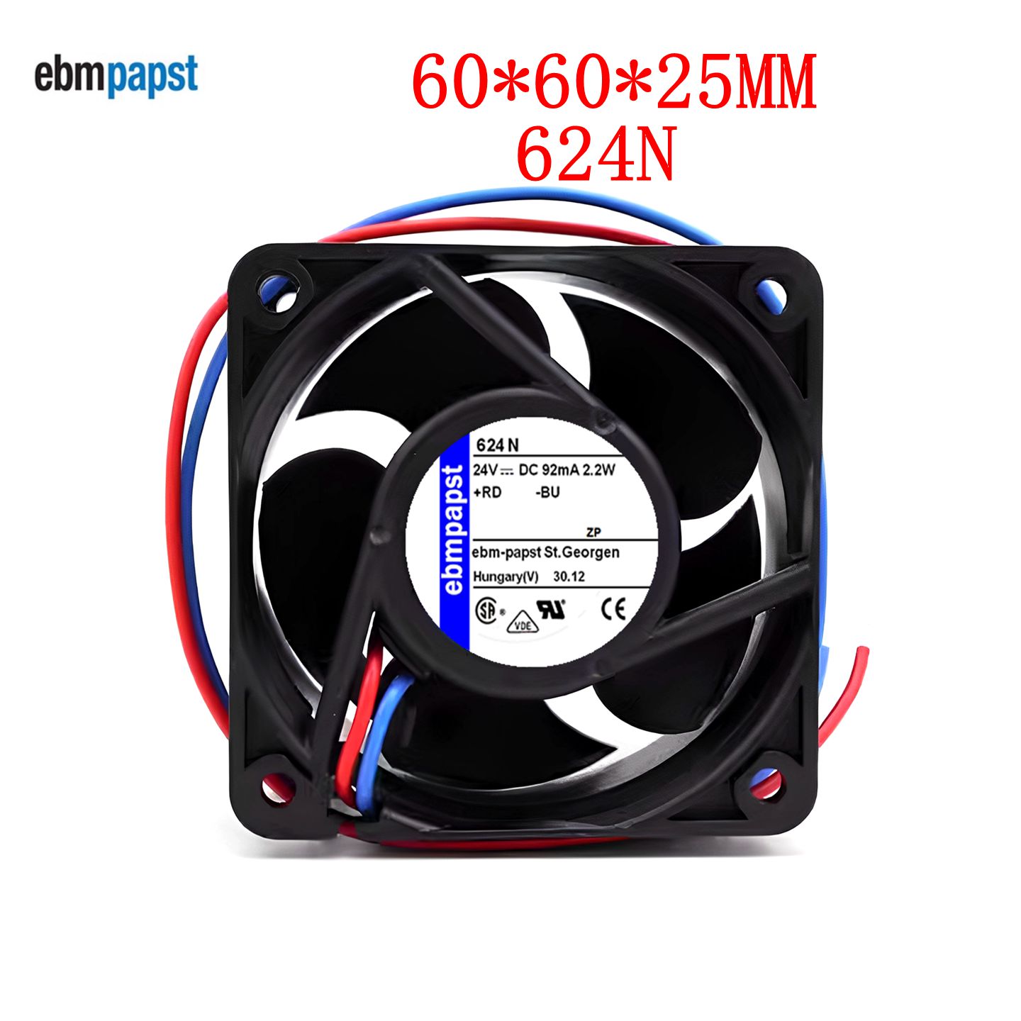 624N德国进口风机6cm 6025 24V 92mA 2.2W 变频器散热风机风扇