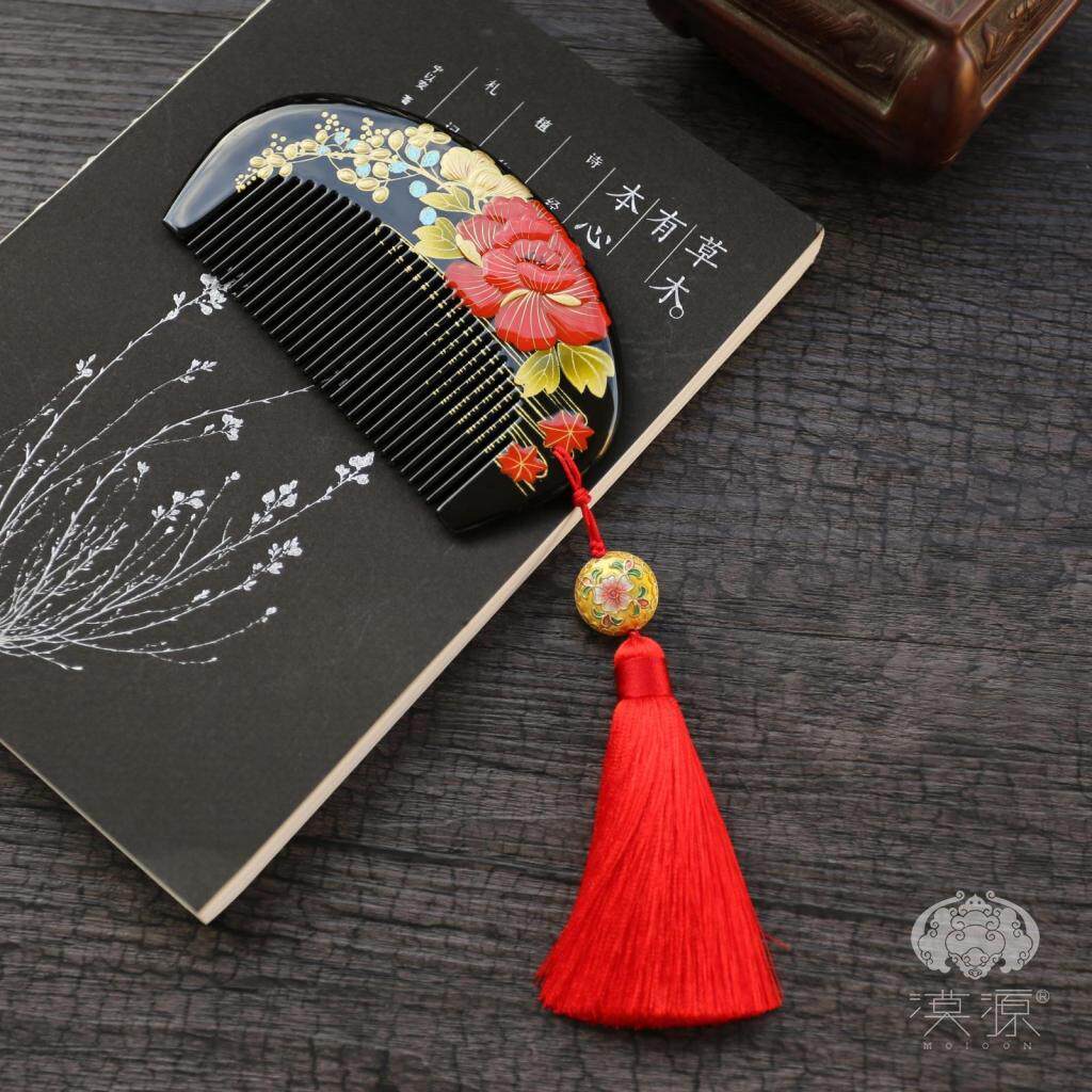 漠源手工梳子大漆木梳漆艺梳漆器送女友生日礼物女士专用长发