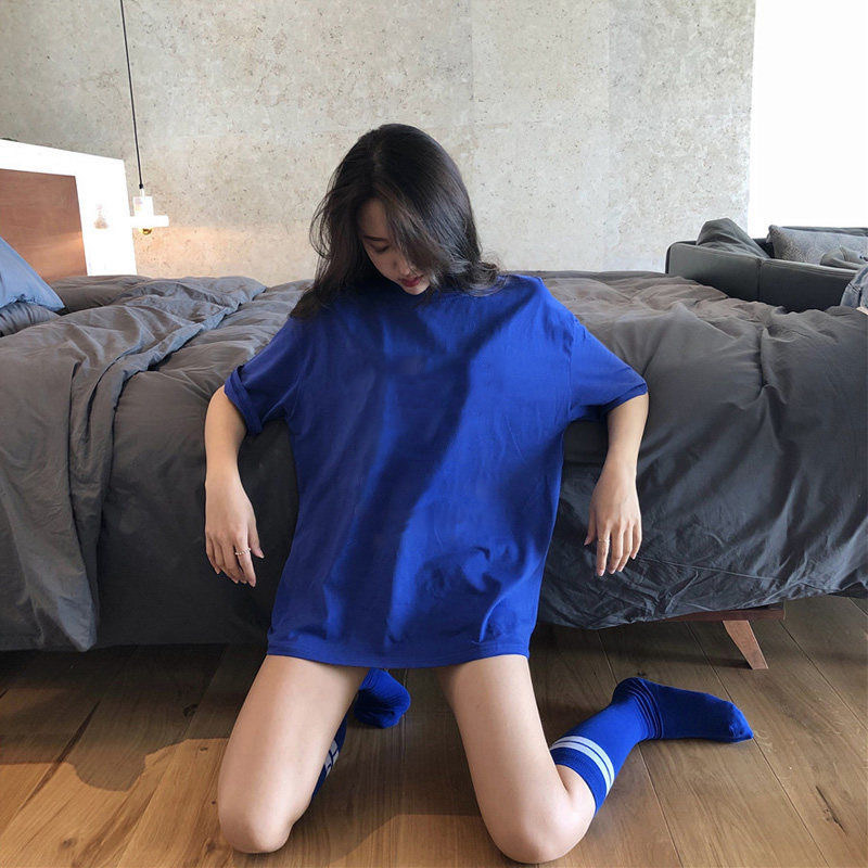 克莱因蓝纯棉短袖T恤女ins潮T恤