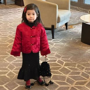 国风盘扣夹棉外套儿童拜年服棉服上衣潮 女童洋气新中式 20冬季 新款