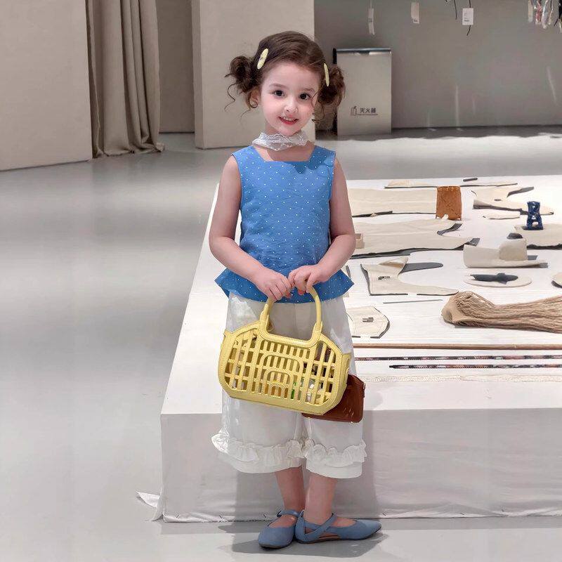 26夏季新款女童洋气波点无袖被上衣儿童韩版休闲百搭七分裤子套装