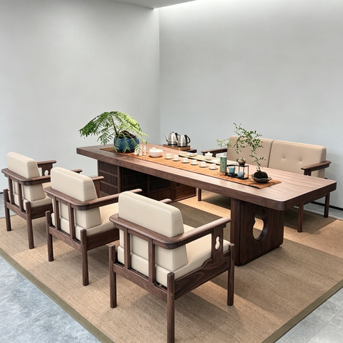 宋式美学实木泡茶台新中式会客区现代简约黑胡桃木茶桌禅意家具