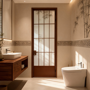 上海宋式美学玻璃平开门厨房茶室书房中古竹影隔断铝合金推拉移门