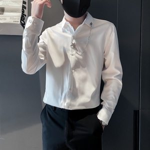 CS14-P58控78黑色翻领修身冰感长袖条纹店主风衬衫图片