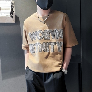 TX14-P58社会小伙夏季男士卡其丝光棉短袖男新款百搭休闲t恤冰丝,男装T恤,电商B363-1