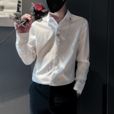 CS14-P58控78黑色翻领修身冰感长袖条纹店主风衬衫，男装衬衫，电商B363-1