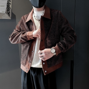 JK21-P108控148黄色社会小伙店主风假两件夹克外套图片