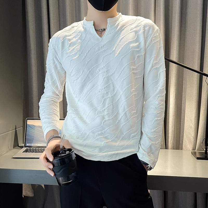 B363-1-CT01-P48春秋款设计感男长袖T恤V领打底衫修身潮流,男装T恤,电商B363-1