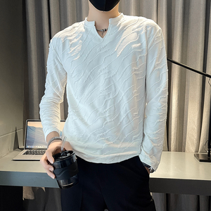 B363-1-CT01-P48春秋款设计感男长袖T恤V领打底衫修身潮流图片