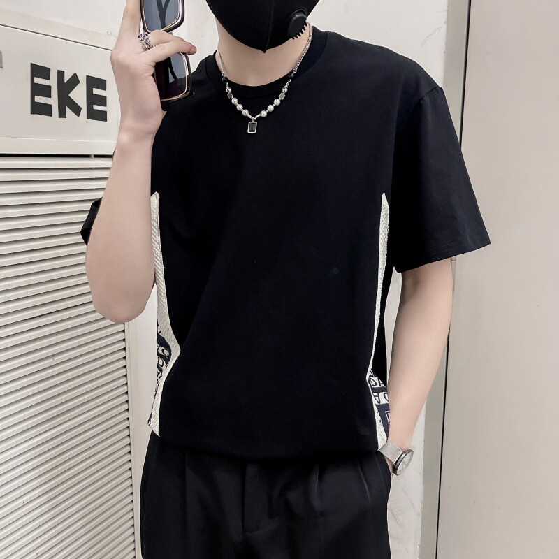 TX15-P48社会小伙男装落肩T恤春季新品简约时尚拼接设计短袖T恤,男装T恤,电商B363-1