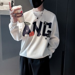 WY22-P58控78黑色春款潮流社会小伙卫衣男套头印花图片
