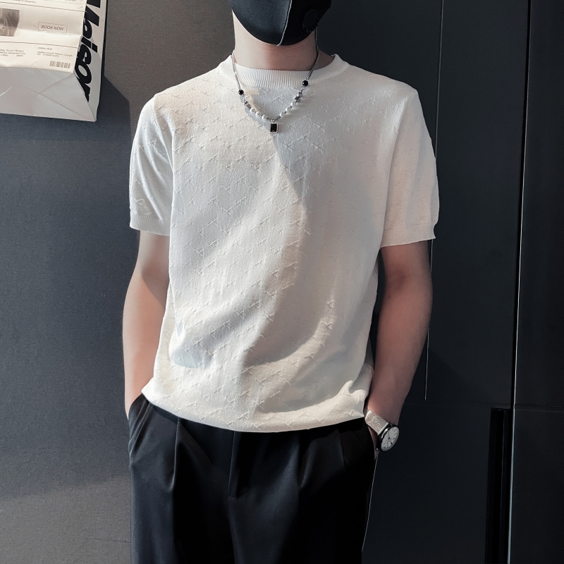ZZ02-P58白色夏季社会小伙痞帅店主风针织短袖t恤图片