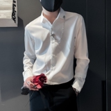 CS14-P58控78翻领修身冰感长袖条纹店主风纯色衬衫，男装衬衫，电商B363-1