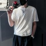 TX06-P48控68黑色冰丝夏季社会小伙痞帅店主风短袖t恤，男装T恤，电商B363-1