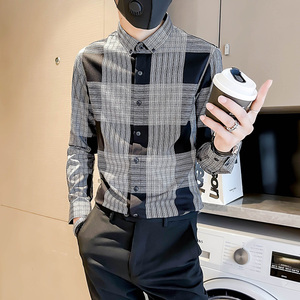 CS07 P58 格子长袖衬衫男韩版修身春秋季2024新款,男装衬衫,电商B363-1