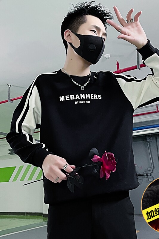 WY13P68冬季新款社会小伙加绒卫衣潮流痞帅上衣2024新款,男装卫衣,电商B363-1