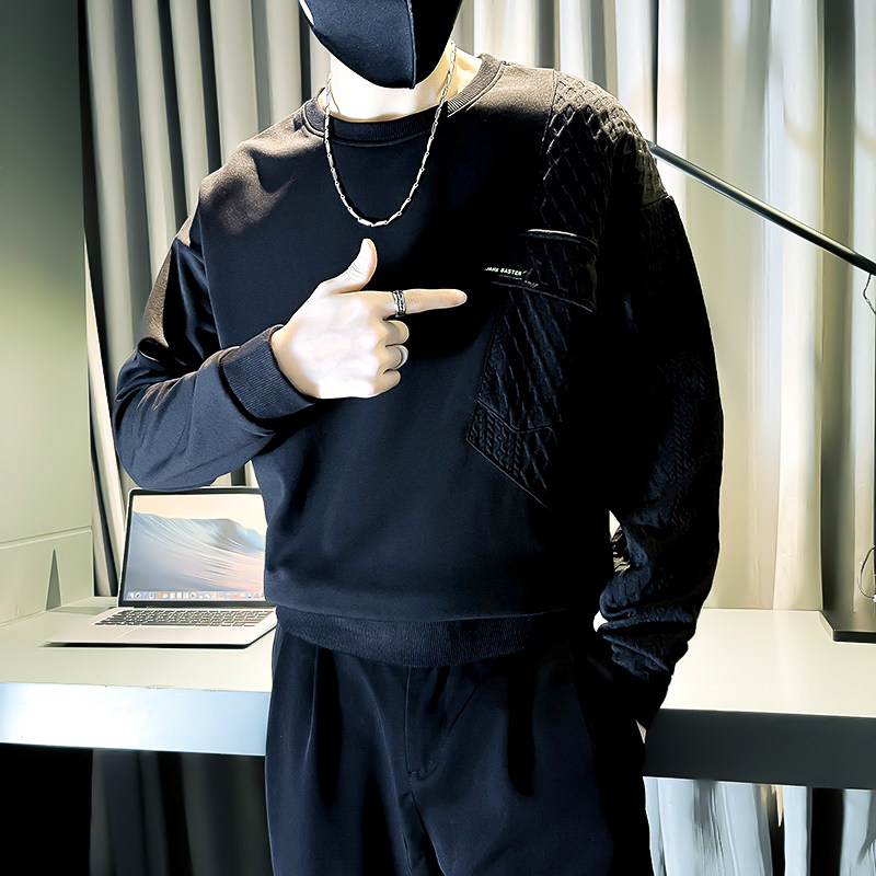 秋季男士卫衣设计感拼接长袖上衣B363-1-WY05-P68白色,男装卫衣,电商B363-1