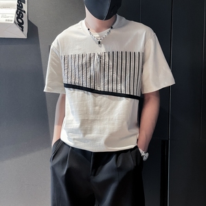 TX02-P58控78黑色夏季新款社会小伙店主风短袖T恤男图片