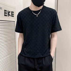 TX06-P48控68黑色冰丝夏季社会小伙痞帅店主风短袖t恤,男装T恤,电商B363-1