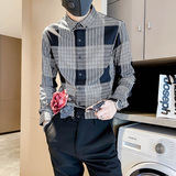 CS07P58格子长袖衬衫男韩版修身春秋季2024新款，男装衬衫，电商B363-1