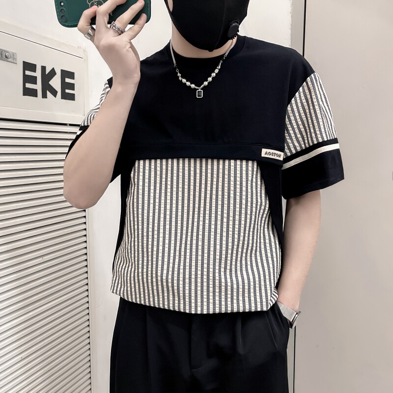 TX01-P58控78夏季新款社会小伙高级感短袖T恤男黑色,男装T恤,电商B363-1