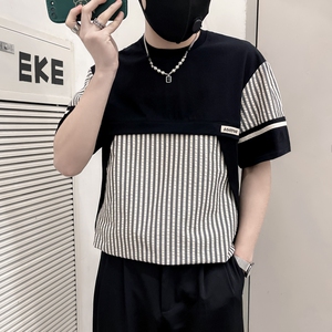 TX01-P58控78夏季新款社会小伙高级感短袖T恤男黑色,白色吊带衬衣怎么搭配图片