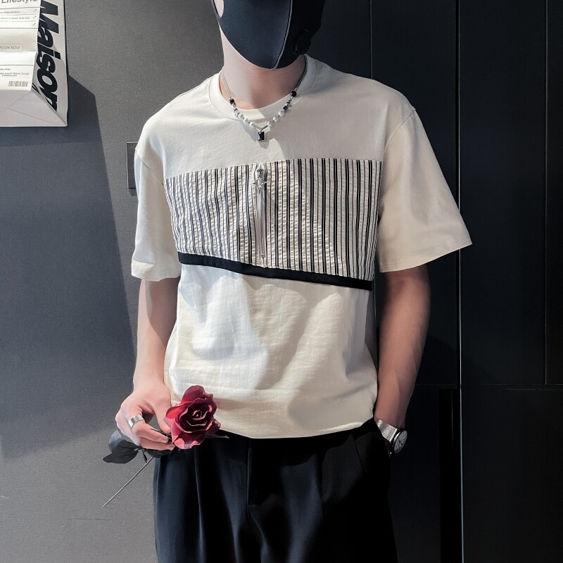 TX02-P58控78夏季新款社会小伙短袖T恤男高级感拼接,男装T恤,电商B363-1
