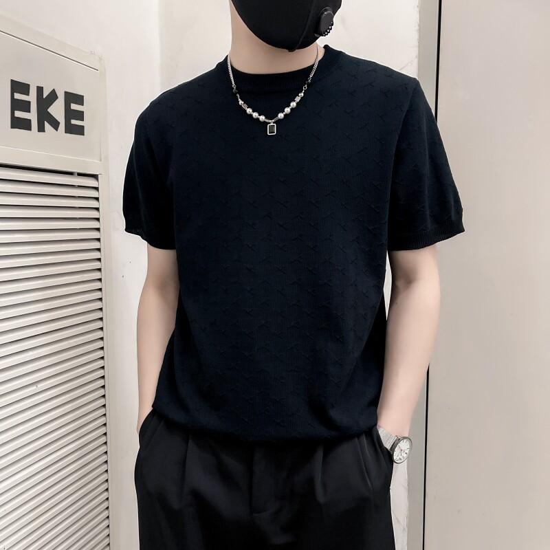 ZZ02-P58白色夏季社会小伙痞帅店主风针织短袖t恤,男装T恤,电商B363-1