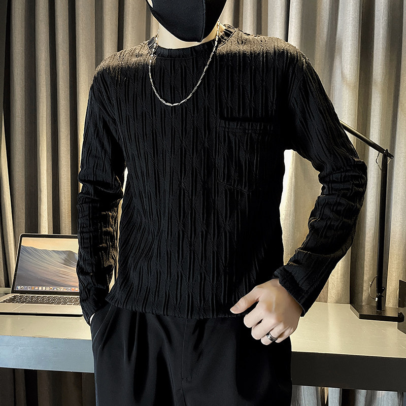B363-1-CT02-P48高级感秋季男士圆领t恤打底衫潮流体恤,男装T恤,电商B363-1