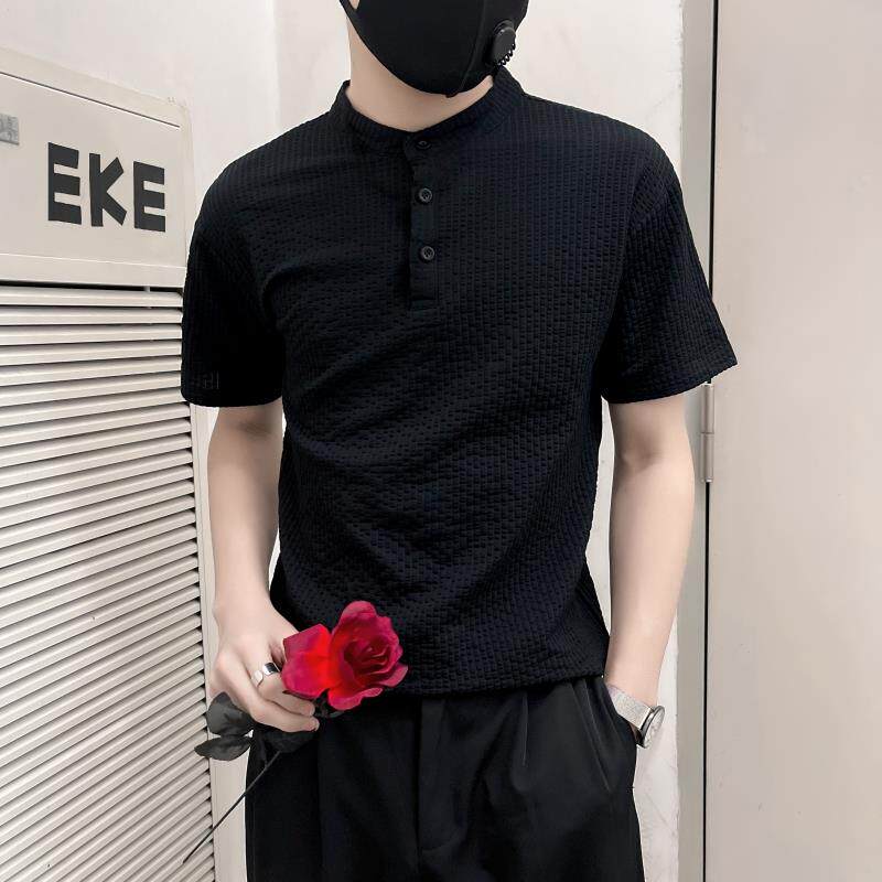 TX05-特P48控68黑色夏季新款冰丝纯色社会小伙店主风短袖T恤男,男装T恤,电商B363-1