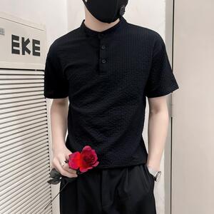 TX05-特P48控68黑色夏季新款冰丝纯色社会小伙店主风短袖T恤男图片