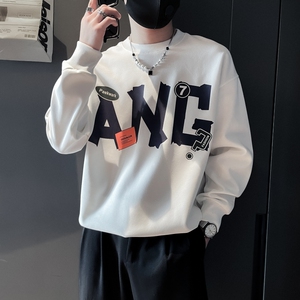 WY22-P58控78黑色春款潮流社会小伙卫衣男套头印花图片