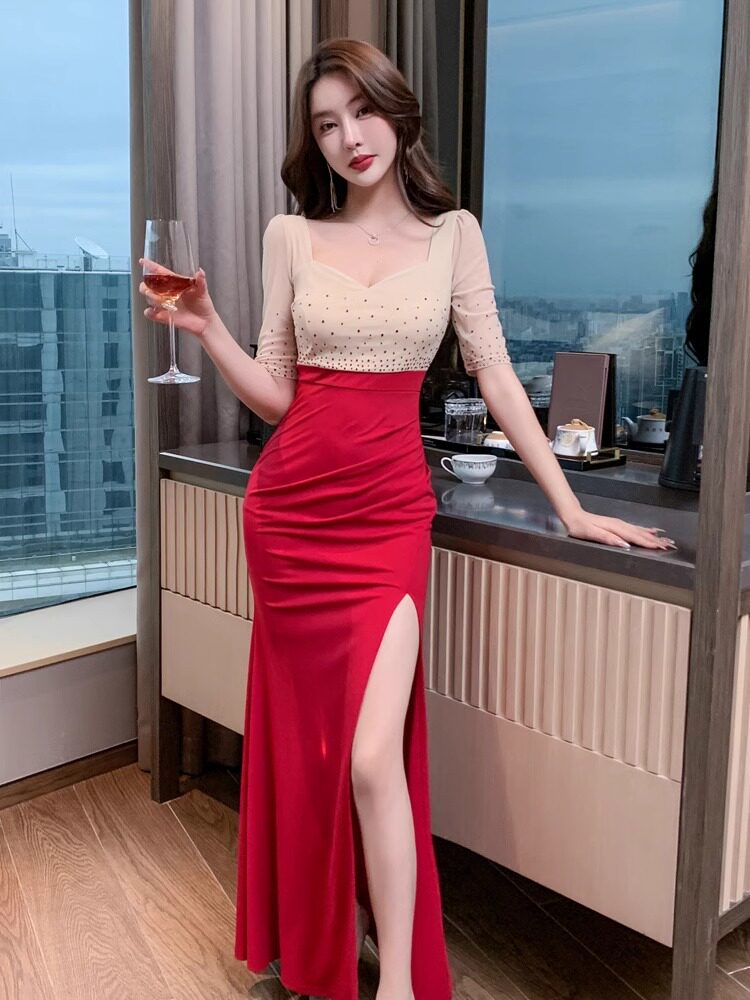 夜店KTV晚礼服性感低胸连衣裙夜总会佳丽小姐沐足桑拿技师工作服