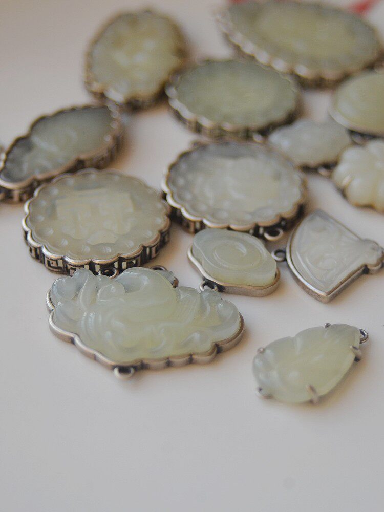 더블 링 빈티지 실버 상감 HETIAN 옥 옥 연결 액세서리 DIY  주얼리 액세서리