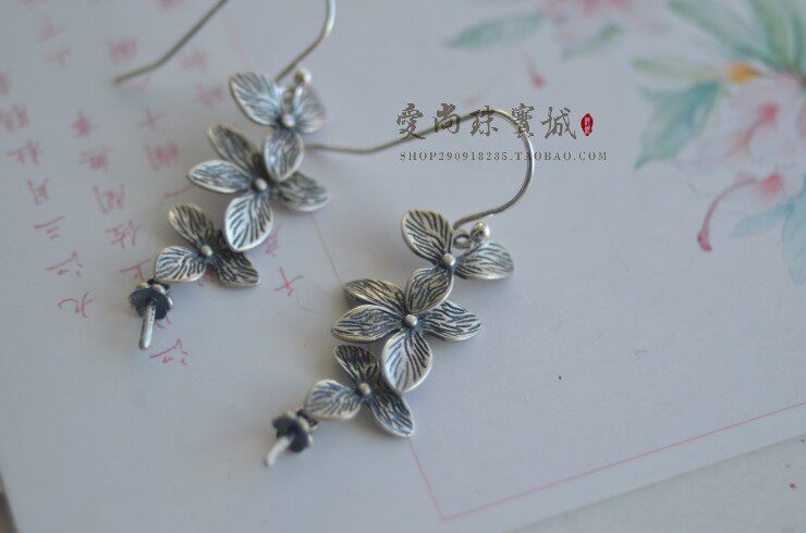 SILVER EARRINGS RETRO FROSTED LEAF EARRINGS STICKABLE JADE PEARL DIY  EARRINGS ACCESSORIES