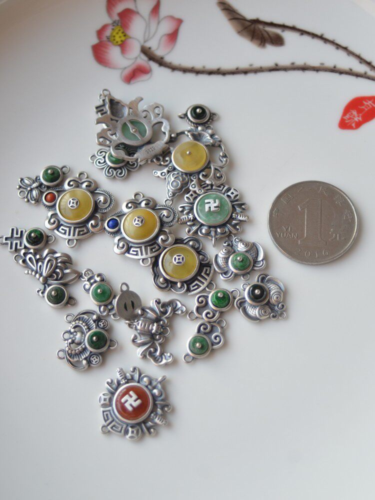 연결 반지 복고풍 서리로 덥은 양방향 반지 물고기 자리 XIANGYUN 나비 드라이 블루 스톤 DIY 액세서리와 상감