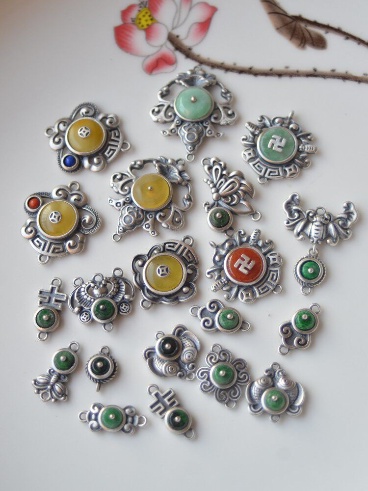 연결 반지 복고풍 서리로 덥은 양방향 반지 물고기 자리 XIANGYUN 나비 드라이 블루 스톤 DIY 액세서리와 상감