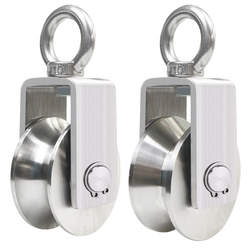 304不锈钢滑轮吊环组钢丝绳v型轴承轨道轮起重定滑轮配件u型槽轮