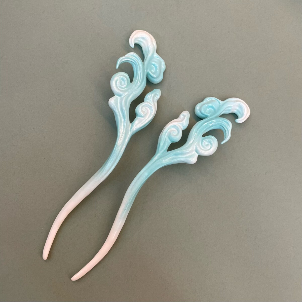 云纹发簪古风簪子汉服配饰3d打印头饰发饰蓝色渐变新中式盘发古典