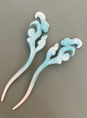 云纹发簪古风簪子汉服配饰3d打印头饰发饰蓝色渐变新中式盘发古典