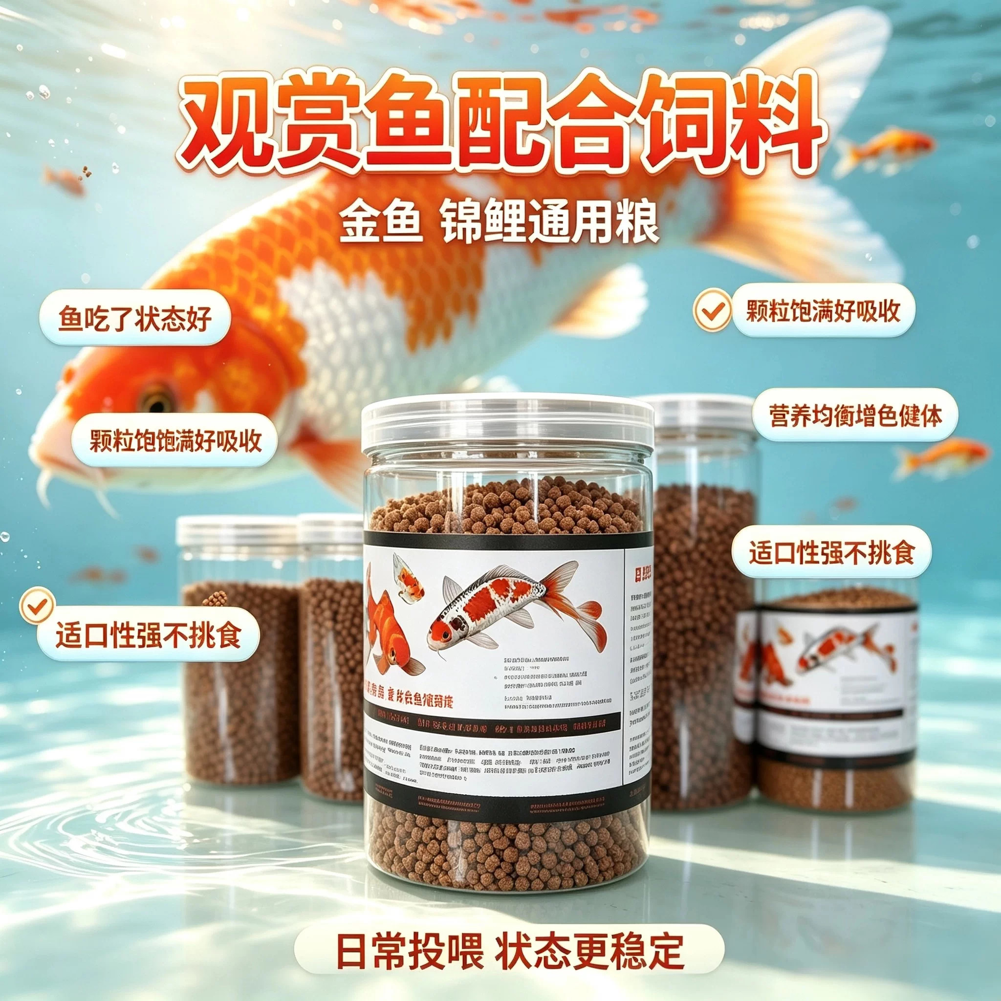 金鱼饲料观赏鱼锦鲤鱼食色鱼粮大观赏鱼饲料