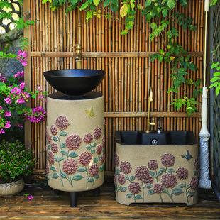 陋石坊中式 户外庭院洗手池台盆阳台一体洗手盆室外花园拖把池水池