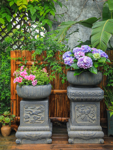 陋石坊石墩花盆底座庭院摆件造景布置花园装 彷古柱墩 饰彷石雕中式