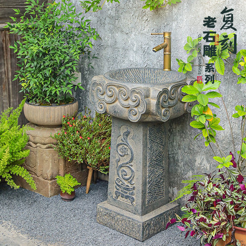 庭院花园洗手台一体立柱盆户外艺术洗脸盆阳台创意落地洗面盆民宿