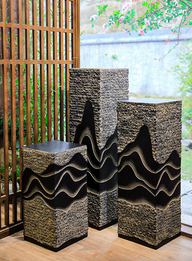 新中式展示柱彷石陈列底座客厅工艺品展示台茶室玄关落地装饰摆件