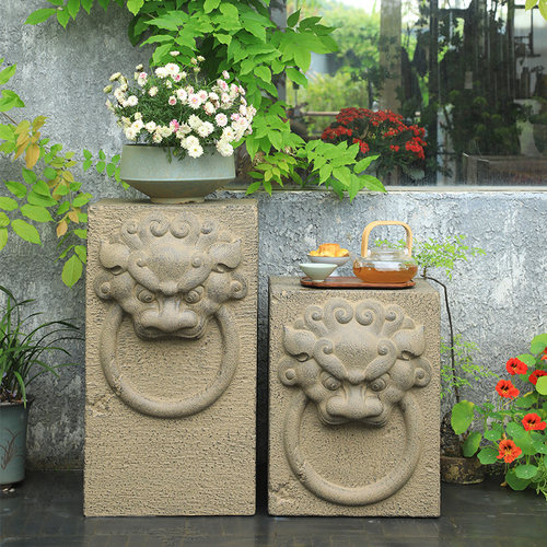 陋石坊户外庭院花园仿石墩花盆底座花墩装饰客厅新中式展示柱摆件