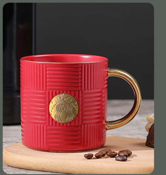 星巴马克水杯子铜牌陶瓷精品咖啡杯铜章创意大容量礼品杯可定制