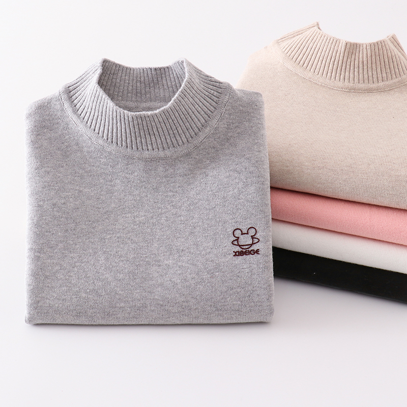 男女童圆领全棉加绒加厚针织毛衣